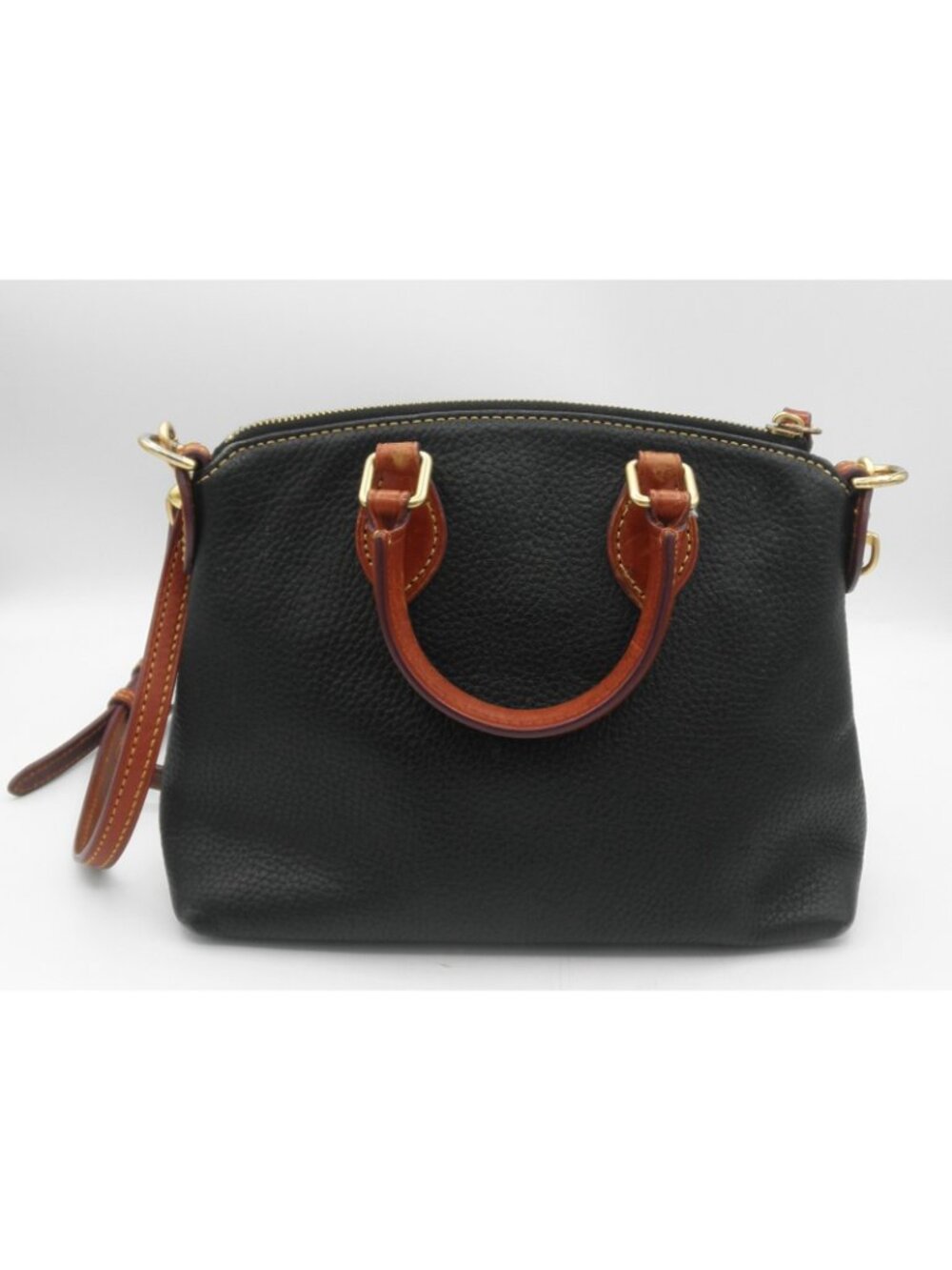 Dooney & Bourke Black Pebbled Leather Brown Accents Crossbody Satchel Handles - Picture 3 of 16